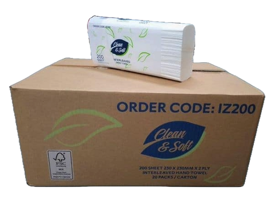 Clean & Soft – IZ200 Multifold 23 X 23 CM 200 SHEET 20 PACK (4000) Z-FOLD 2 PLY